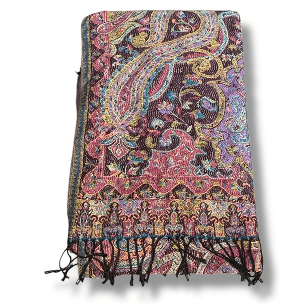 Modern Expressions Scarf Colorful Paisley Woven Shawl Wrap Fringe Detail‎ Boho